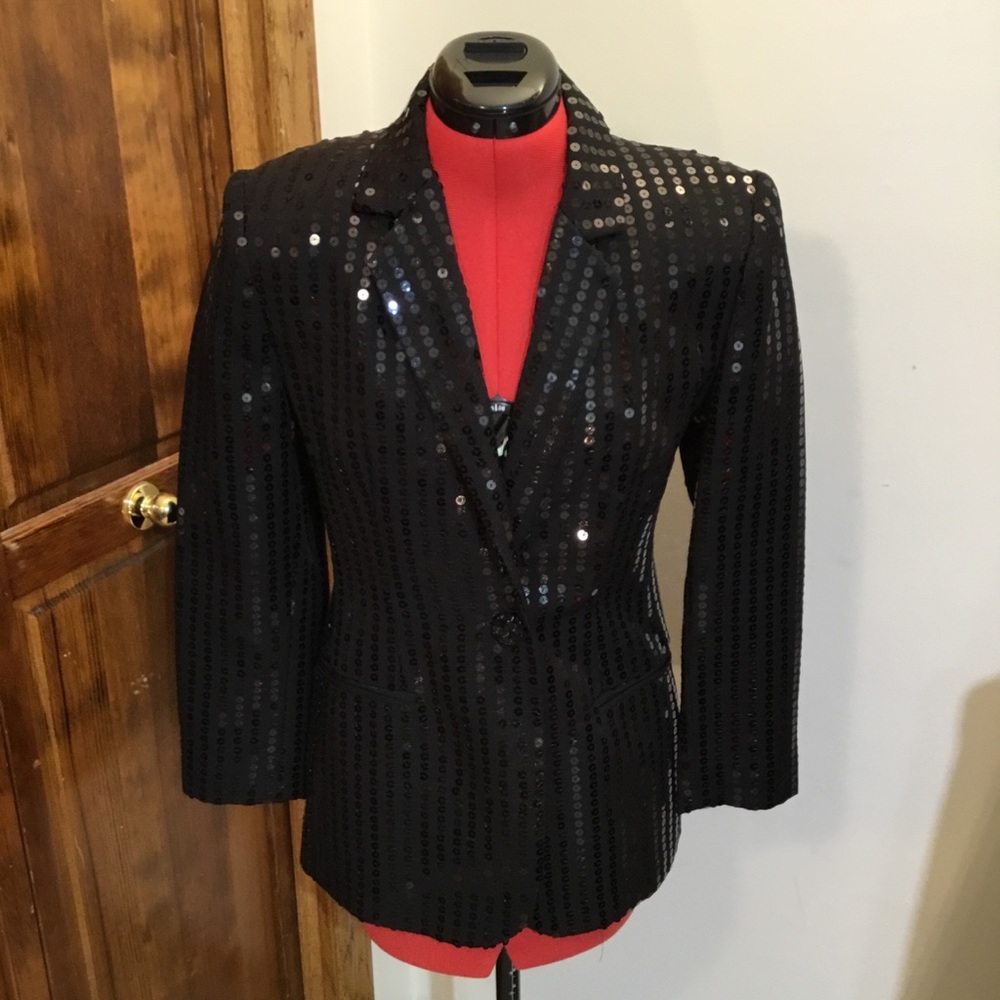 Gorgeous Cache Black Sequin Jacket, Size 4, heavy padding